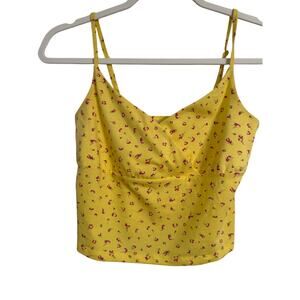SO Women's M Y2K Babydoll Yellow Floral Crop Top Boho Festival Beach